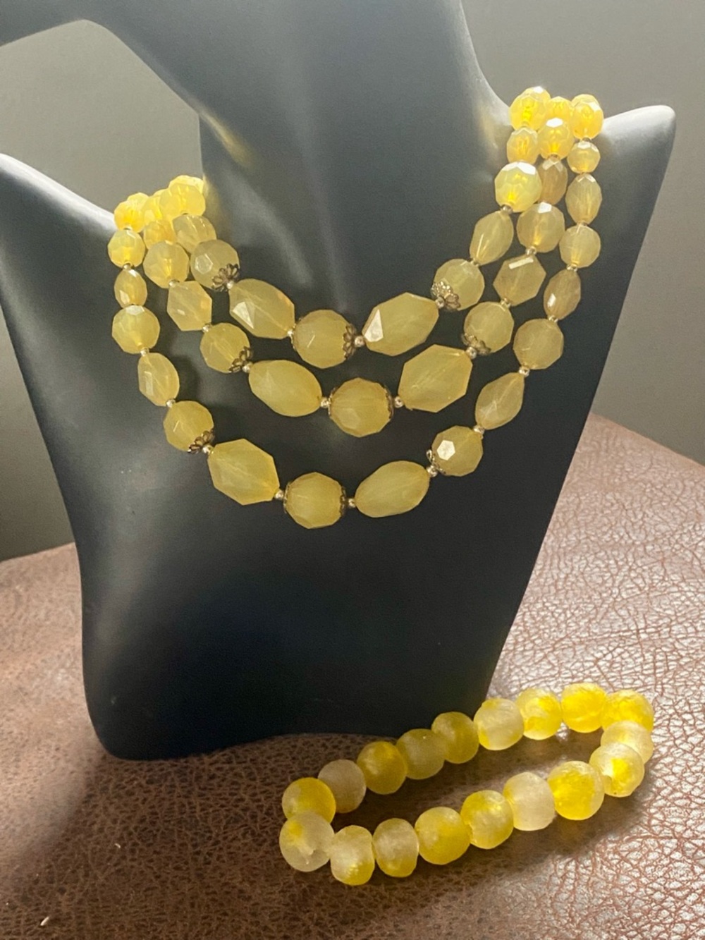 Yellow Multi-Strand Beaded Necklace and Bracelet Set
